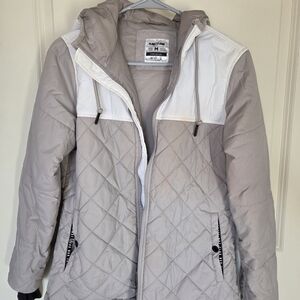 Flag Nor Fail Women's Quilted Puffer Jacket - White and Gray